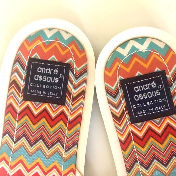 Andre Assous White with Multi Color ZigZag Pattern Flat Sandal - Picture 4 of 6